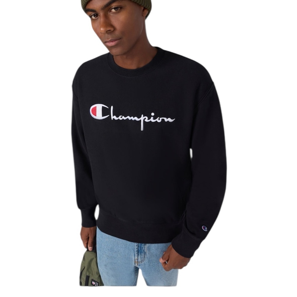 Champion Men's Black Reverse Weave Crewneck Sweatshirt Medium
